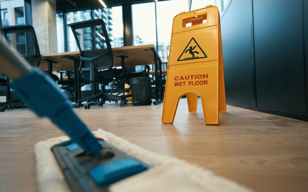 Cleaning with special mop in the modern office